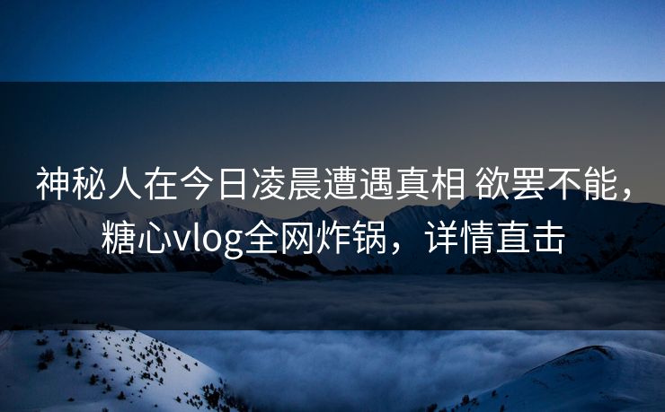神秘人在今日凌晨遭遇真相 欲罢不能,糖心vlog全网炸锅,详情直击
